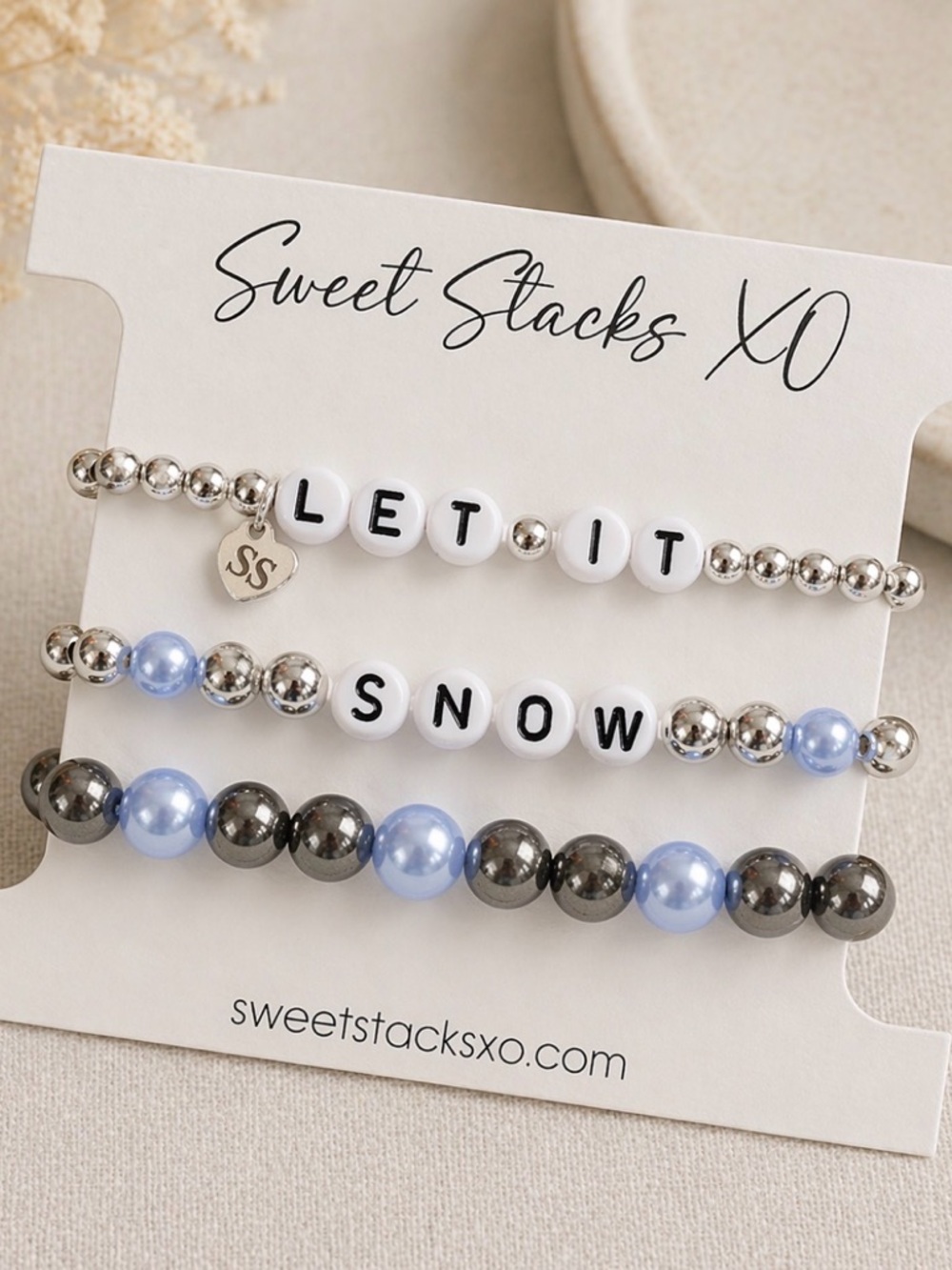 Let It Snow Beaded Bracelet Stacks